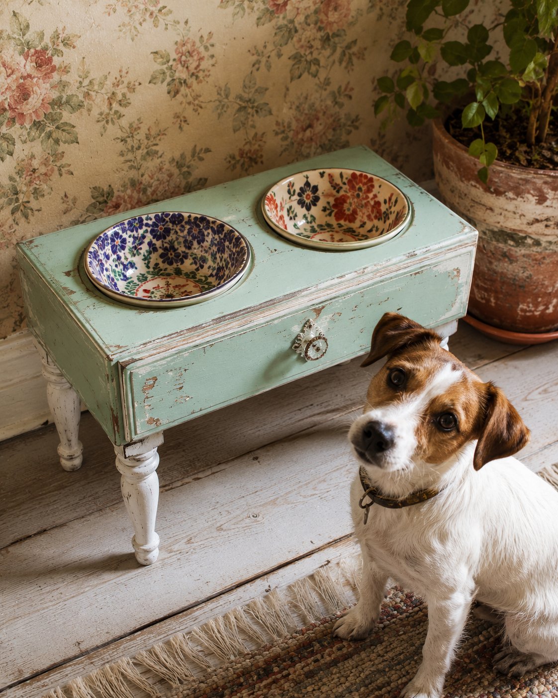 Kreative Upcycling-Futterstation aus einer alten Schublade.